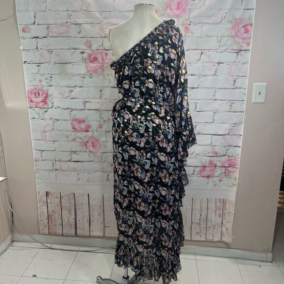 Dalia MacPhee Women's One Shoulder Tie Waist Floral Flowy Dress Multicolor M - Picture 8 of 13